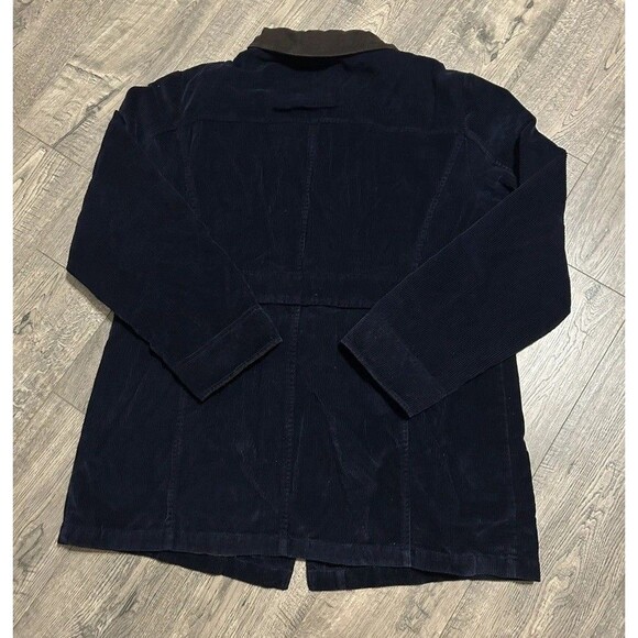 Vintage LL Bean Chore Coat Large Dark Blue Corduroy Brown Contrast Trim Jacke - Picture 4 of 4